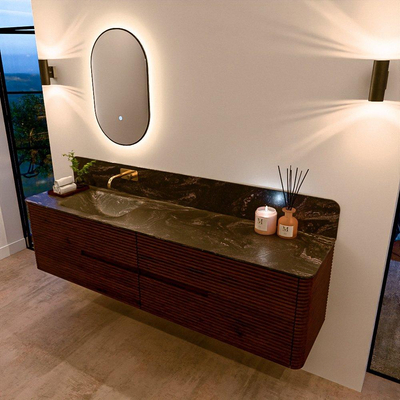 Mondiaz CIRO-DLUX Badkamermeubelset - 190x45x50cm - Solid surface wastafel Lava - 1 wasbak Links - zonder kraangaten - 4 lades - Ruby