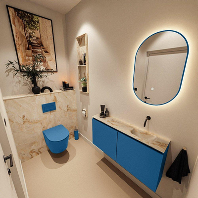 MONDIAZ TURE-DLUX 100cm toiletmeubel Jeans. EDEN wastafel Frappe positie rechts. Zonder kraangat.