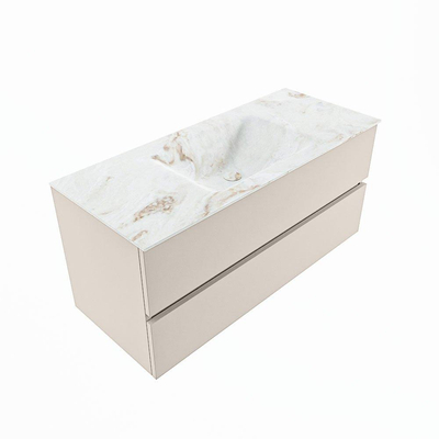 Mondiaz VICA-DLUX Ensemble de meuble de salle de bain - 110cm - meuble sous-vasque lin - 2 tiroirs - lavabo encastrée nuage milieu - 1 trou de robinet - version haute de 60cm - frape