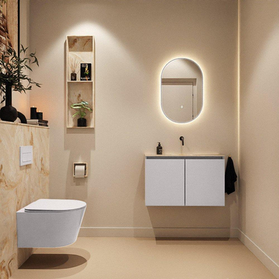 MONDIAZ TURE-DLUX Meuble toilette - 80cm - Cale - EDEN - vasque Frappe - position centrale - sans trou de robinet