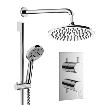 Crosswater MPRO Regendoucheset inbouw - 2 hendels - 20cm douchekop - handdouche - glijstang - wandarm - chroom
