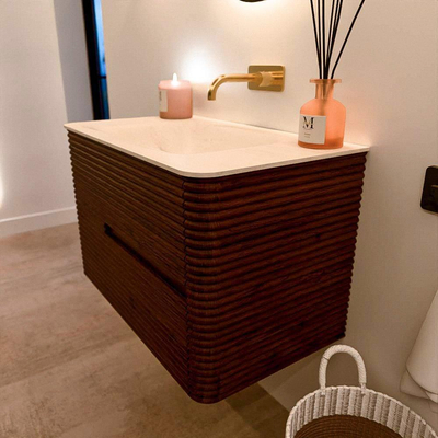 Mondiaz CIRO-DLUX Ensemble de meubles de salle de bains - 80x45x50cm - Plan vasque solid surface Meli - 1 vasque au milieu - sans trous de robinetterie - 2 tiroirs - Ruby