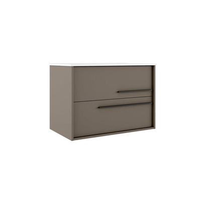Saniclass Prime Essential Badkamermeubelset - 80x55x46cm - 1 ovale wasbak wit - 1 kraangat - 2 lades - rechthoekige spiegel - taupe