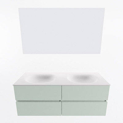 Mondiaz VICA ensemble de meuble de salle de bain - 130cm - meuble sous-vasque greey - 4 tiroirs - lavabo moon double - 2 trous de robinet - couleur talc - miroir LED - version XL 60cm de haut