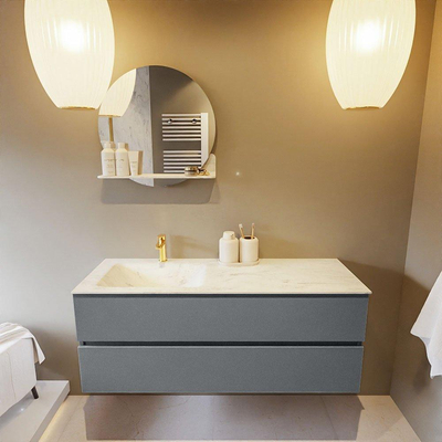 Mondiaz VICA-DLUX ensemble de meuble de salle de bain - 130cm - meuble sous-vasque plata - 2 tiroirs - lavabo encastrée cloud gauche - 1 trou de robinet - version haute de 60cm - opalo