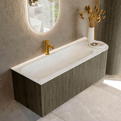 Mondiaz KURVE-DLUX Ensemble de meuble de salle de bains - 125x46x40cm - 1 tiroir - 1 porte - vasque solid surface - gauche - 1 trou de robinet - Shadow