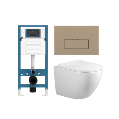 Adema Salina 2.0 Ensemble de WC - 48.5x36x32cm - cuvette profonde - sans bride - réservoir encastré QeramiQ - softclose - quickrelease - abattant WC - plaque de commande en plastique taupe - boutons rectangulaires - blanc