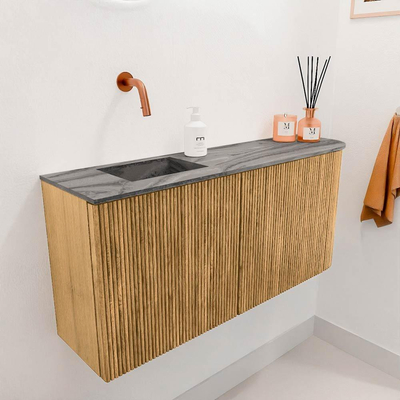 Mondiaz JOYA-DLUX 91.6cm toiletmeubel - ronding rechts kleur Oak - Wastafel FAYE positie Links Zonder kraangat kleur Sombra.