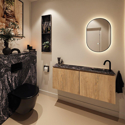 MONDIAZ TURE-DLUX Meuble de toilettes 120cm Washed Oak. EDEN lavabo Lava position droite. Avec 1 trou de robinet.