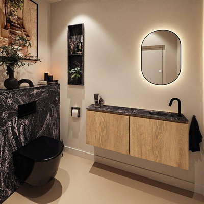 MONDIAZ TURE-DLUX Meuble toilette - 120cm - Washed Oak - EDEN - vasque Lava - position droite - 1 trou de robinet