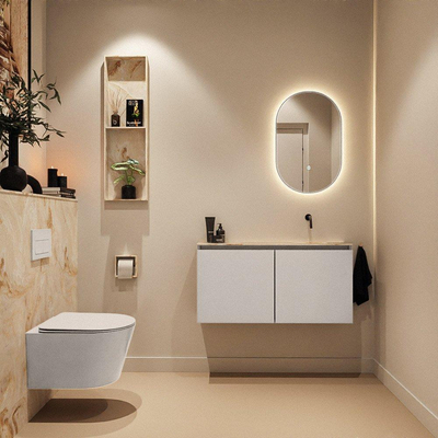 MONDIAZ TURE-DLUX Meuble toilette - 100cm - Linen - EDEN - vasque Frappe - position droite - sans trou de robinet