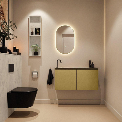 MONDIAZ TURE-DLUX Meuble toilette - 100cm - Oro - EDEN - vasque Opalo - position gauche - 1 trou de robinet