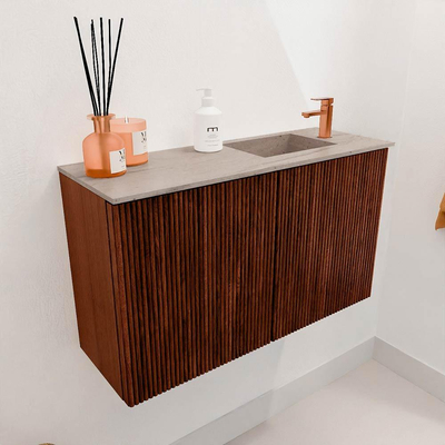 Mondiaz JOYA-DLUX 70cm toiletmeubel - kleur Ruby - Wastafel FAYE positie Rechts 1 kraangat kleur Saba.