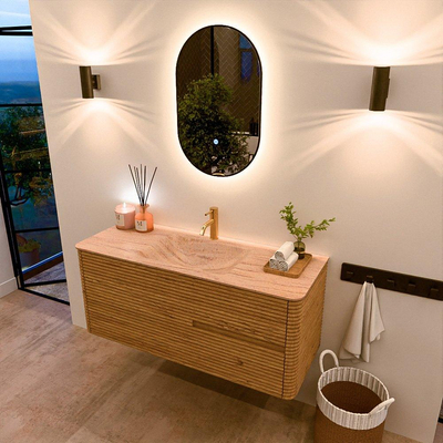 Mondiaz CIRO-DLUX Ensemble de meubles de salle de bains - 120x45x50cm - lavabo en solid surface Saba - 1 vasque au milieu - 1 trou de robinet - 2 tiroirs - Chêne