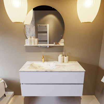 MONDIAZ VICA-DLUX Ensemble meuble de salle de bains - 110cm - sous-meuble cale - 2 tiroirs - lavabo encastré cloud gauche - 1 trou de robinet - version haute 60cm - glace
