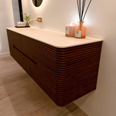 Mondiaz CIRO-DLUX Ensemble de meubles de salle de bains - 170x45x50cm - plan-vasque solid surface Meli - 1 lavabo à gauche - sans trous de robinet - 4 tiroirs - Ruby