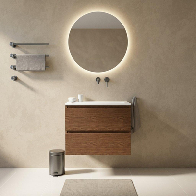 Saniclass Holz Pure Badkamermeubelset - 80x45x77.5cm - Torino solid surface wastafel wit - zonder kraangat - 2 lades - mat walnut pure (hout)