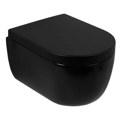 Plieger Kansas Toiletset - UP320 réservoir encastré - WC suspendu - compact - abattant wc - softclose - plaque de commande noire mate - boutons ronds - noir mat