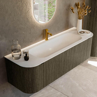 Mondiaz KURVE Ensemble de meuble de salle de bains - 150x46x40cm - 1 tiroir - 2 portes - vasque solid surface - centre - 1 trou de robinet - Shadow