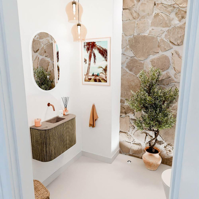 Mondiaz JOYA-DLUX 63.2cm toiletmeubel - ronding links en rechts kleur Dusk - Wastafel FAYE positie Midden Zonder kraangat kleur Arena.
