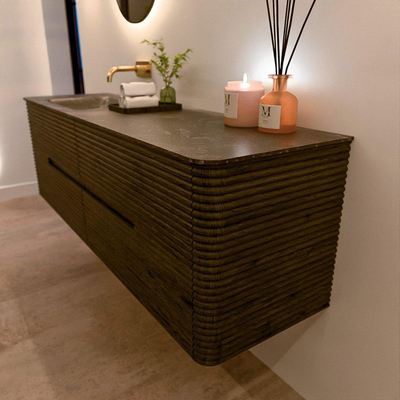 Mondiaz CIRO-DLUX Badkamermeubelset - 160x45x50cm - Solid surface wastafel Lava - 1 wasbak Links - zonder kraangaten - 4 lades - Shadow