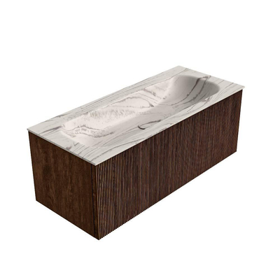 MONDIAZ KURVE-DLUX meuble de salle de bains 110cm couleur Walnut avec 1 tiroir et 0 porte. Lavabo BIG MEDIUM central sans trou de robinet Nata.