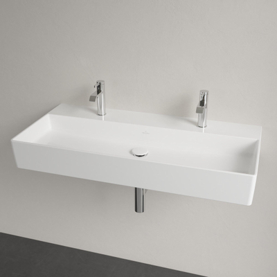 Villeroy & Boch memento 2.0 wastafel - voor handdoekhouders - 100x47cm - zonder overloop - 2 kraangaten - White Alpine (glans wit)