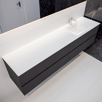 Mondiaz VICA ensemble de meuble de salle de bain - 200cm - meuble sous-vasque gris foncé - 4 tiroirs - lavabo cloud droite - 1 trou de robinet - miroir LED - version XL 60cm de haut