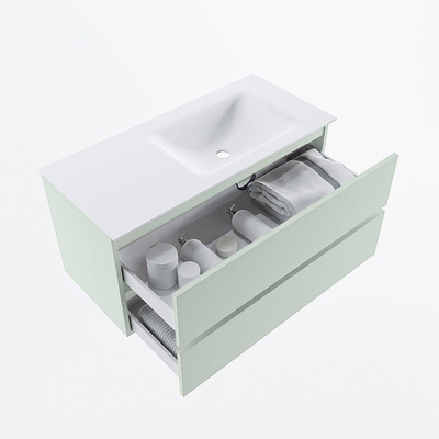 Mondiaz VICA Ensemble de meuble de salle de bain - 100cm - meuble sous-vasque greey - 2 tiroirs - lavabo cloud droite - 1 trou de robinet - version haute de 60cm - talc