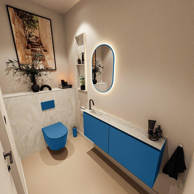 MONDIAZ TURE-DLUX 120cm toiletmeubel Jeans. EDEN wastafel Ostra positie links. Met 1 kraangat.