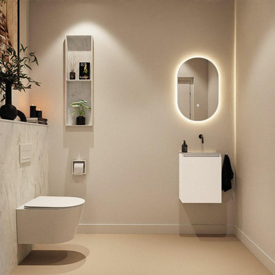 MONDIAZ TURE-DLUX Meuble de WC 40 cm Talc. EDEN lavabo Opalo position droite. Sans trou de robinet.