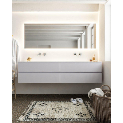 Mondiaz VICA ensemble de meuble de salle de bain - 200cm - meuble sous-vasque cale - 4 tiroirs - lavabo moon double - sans trou de robinet - miroir LED - version XL 60cm de haut