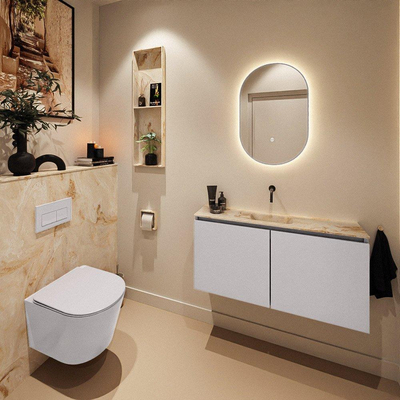 MONDIAZ TURE-DLUX Meuble WC 100 cm Cale. EDEN lavabo Frappe position milieu. Sans trou de robinet.