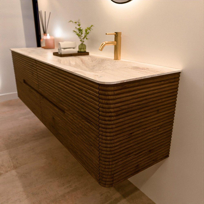 Mondiaz CIRO-DLUX Badkamermeubelset - 170x45x50cm - Solid surface wastafel Frappe - 1 wasbak Rechts - 1 kraangat - 4 lades - Dusk