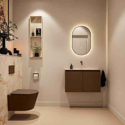 MONDIAZ TURE-DLUX Meuble toilette - 80cm - Rust - EDEN - vasque Frappe - position centrale - sans trou de robinet