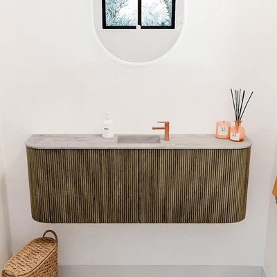 Mondiaz JOYA-DLUX 113.2cm toiletmeubel - ronding links en rechts kleur Dusk - Wastafel FAYE positie Midden 1 kraangat kleur Glace.