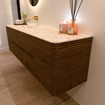 Mondiaz CIRO-DLUX Badkamermeubelset - 170x45x50cm - Solid surface wastafel Nata - 1 wasbak Links - zonder kraangaten - 4 lades - Dusk
