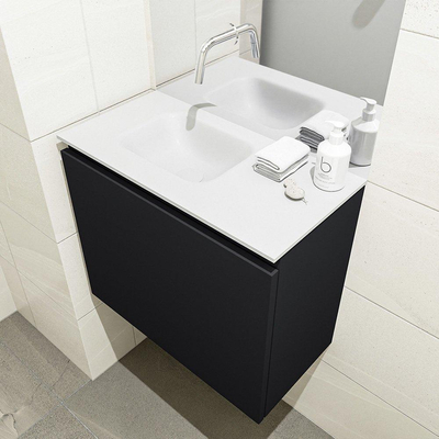 MONDIAZ OLAN Toiletmeubel 60x30x40cm met 0 kraangaten 1 lades urban mat Wastafel Lex links Solid Surface Wit