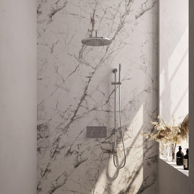 BRAUER Chrome Edition opbouw regendoucheset – Ø30 cm hoofddouche – 40 cm gebogen wandarm – staafhanddouche – met omstel