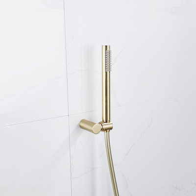 Fortifura Calvi Handdoucheset - 22.5cm - staaf - met houder - gladde slang - 150cm - PVD - geborsteld messing (goud)