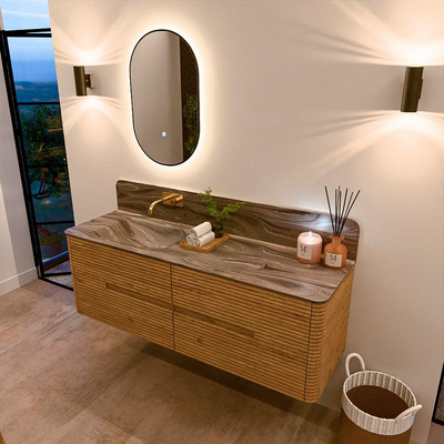 Mondiaz CIRO-DLUX Badkamermeubelset - 150x45x50cm - Solid surface wastafel Sombra - 1 wasbak Links - zonder kraangaten - 4 lades - Oak