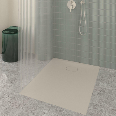 Villeroy & Boch Ecora douchebak - 100x80x3.5cm - afvoer korte zijde - almond (beige)