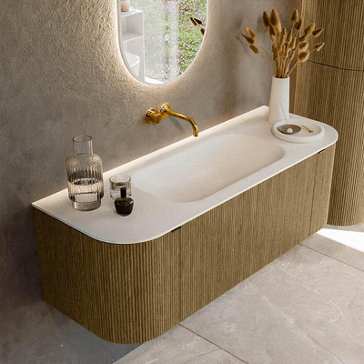 Mondiaz KURVE Badkamermeubelset - 130x46x40cm - 1 lade - 2 deuren - wastafel solid surface - midden - zonder kraangat - Dusk