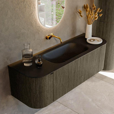 Ensemble de meuble de salle de bain Mondiaz KURVE - 140x46x40cm - 1 tiroir - 2 portes - lavabo en solid surface - milieu - sans trou de robinet - Shadow