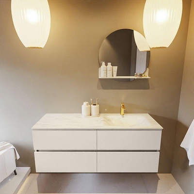 Mondiaz VICA-DLUX ensemble de meuble de salle de bain - 130cm - meuble sous-vasque lin - 4 tiroirs - lavabo encastré nuage droite - 1 trou de robinet - version haute de 60cm - opalo