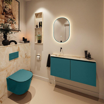 MONDIAZ TURE-DLUX Meuble toilette - 100cm - Smag - EDEN - vasque Frappe - position gauche - sans trou de robinet