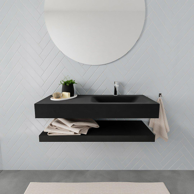 MONDIAZ ALAN 100cm - Ensemble meuble de salle de bains - solid surface - tablette avec lavabo suspendu - vasque à droite - 1 trou de robinet - urban