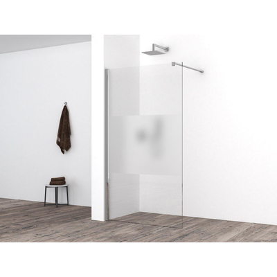 Wiesbaden Comfort inloopdouche 700 x 2000 x 10 mm nano helder glas met melkglas middenband/chroom