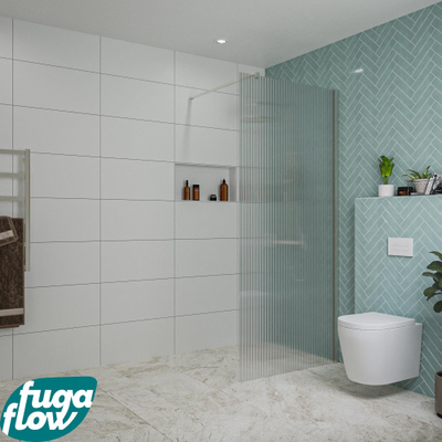 FugaFlow Eccelente Vetro inloopdouche badkamer - 90x200cm - ribbelglas - wandarm - geborsteld RVS -