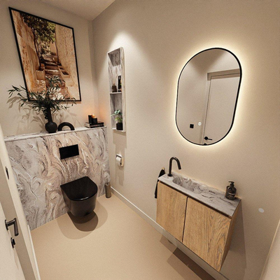MONDIAZ TURE-DLUX 60cm toiletmeubel Washed Oak. EDEN wastafel Glace positie links. Met 1 kraangat.